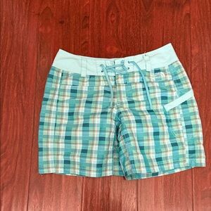 The North Face Women's Plaid Board Shorts in Teal and White